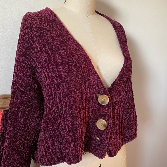 Fuscia Button Down Chenille Sweater - Picture 2 of 8